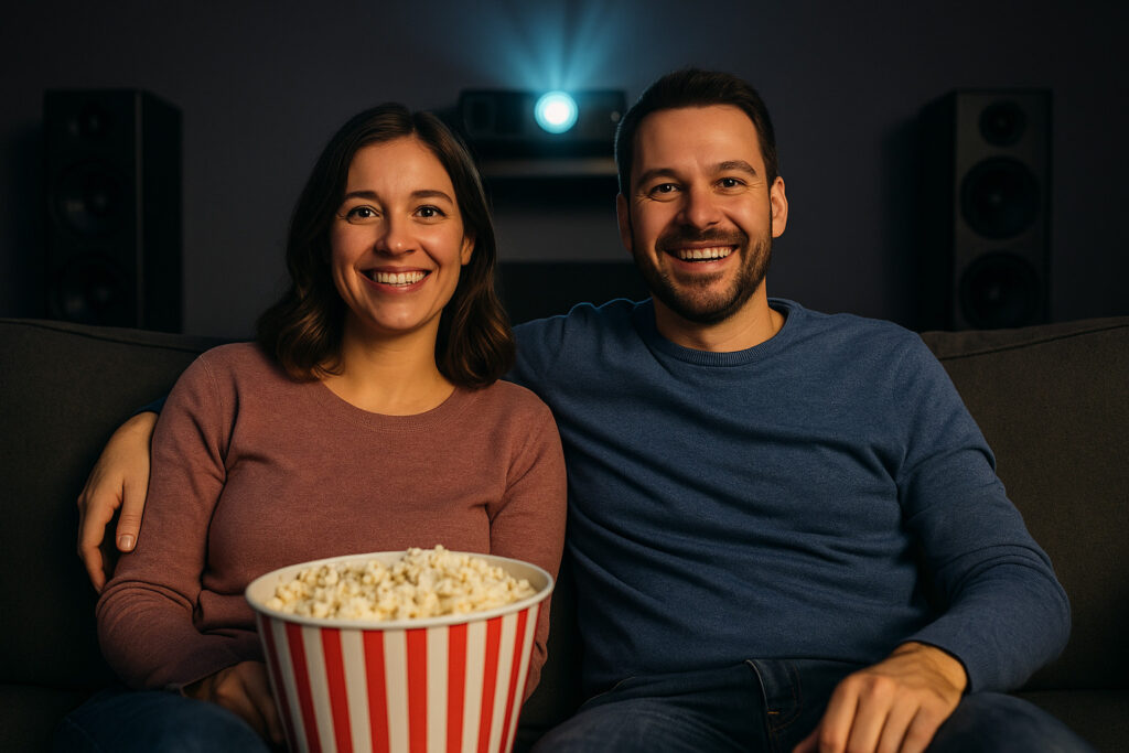 Ein Paar genießt sein Heimkino Erlebnis von Hifi-Pawlak.